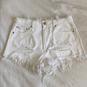 White Distressed Highwaisted Shorts